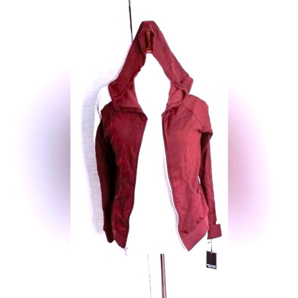 Burgundy Full-Zip Athletic Hoodie with White Side Panels Casual Sport Jacket